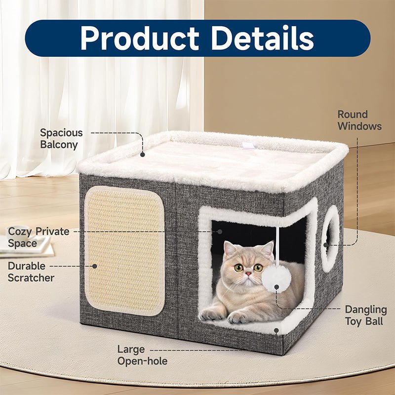Foldable 2-in-1 Cat Cube House – Dual-level, scratch pad & comfy – Space-saving & portable for cats - Image 2