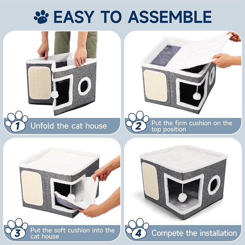 Foldable 2-in-1 Cat Cube House – Dual-level, scratch pad & comfy – Space-saving & portable for cats - Image 3