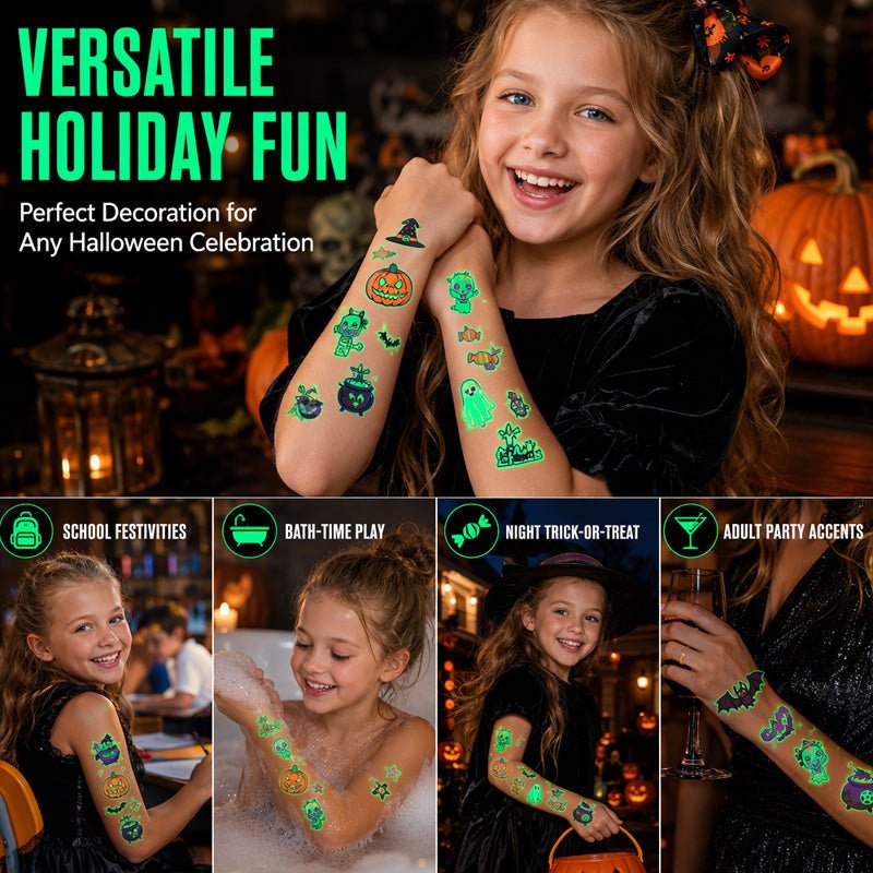Light Up Your Halloween Look! Glow-in-the-Dark Temporary Tattoos | Waterproof & Fun Party Accessories - Image 2