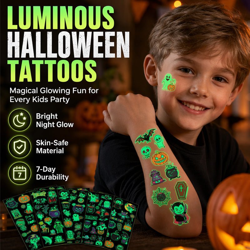 Light Up Your Halloween Look! Glow-in-the-Dark Temporary Tattoos | Waterproof & Fun Party Accessories