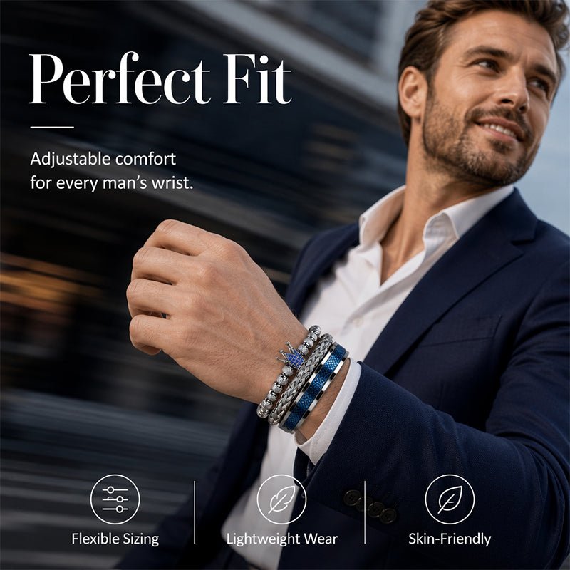 Men's Stainless Steel Crown Bracelet 3-Piece Set – Hand-Set AAA Zircons, PVD Electroplating & Adjustable 17-21cm Fit – Urban Luxury for Suits & Street Style - Image 3