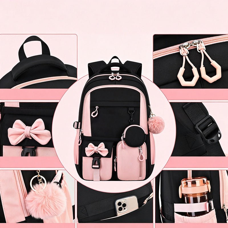 Cute Bowknot Lightweight School Backpack – Water Repellent & Anti-Theft