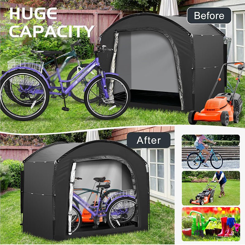 Outdoor Portable Bike Storage Shed – weather-resistant, spacious, easy assembly – fits bikes, tools & lawn mower.