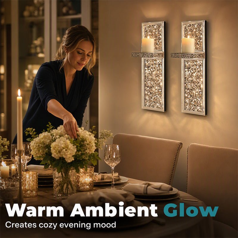 2-Piece Crystal Mirror-Finish Bow Wall Lamps: Aesthetic Home Decor for the Living Room - Image 2