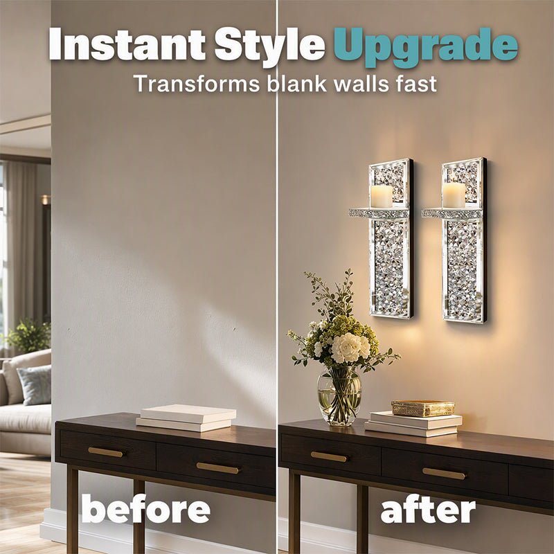 2-Piece Crystal Mirror-Finish Bow Wall Lamps: Aesthetic Home Decor for the Living Room - Image 3