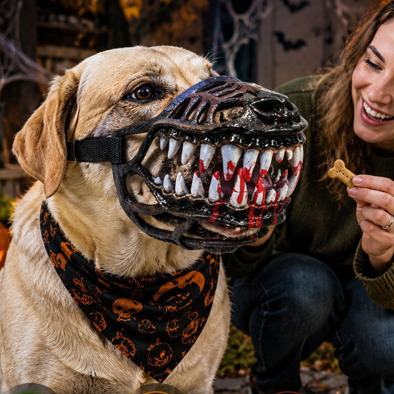 Halloween Realistic Spoof Pet Muzzle – Scary Bloody Fangs Dog Costume Muzzle, Adjustable Funny Cosplay Accessory for Halloween Party