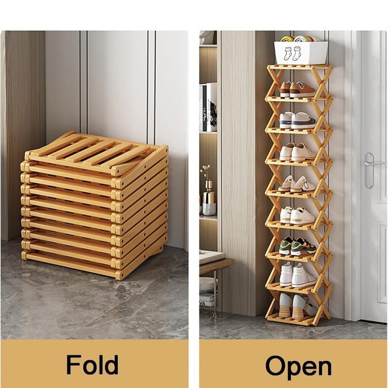 Durable Foldable Bamboo Shoe Rack - Image 3