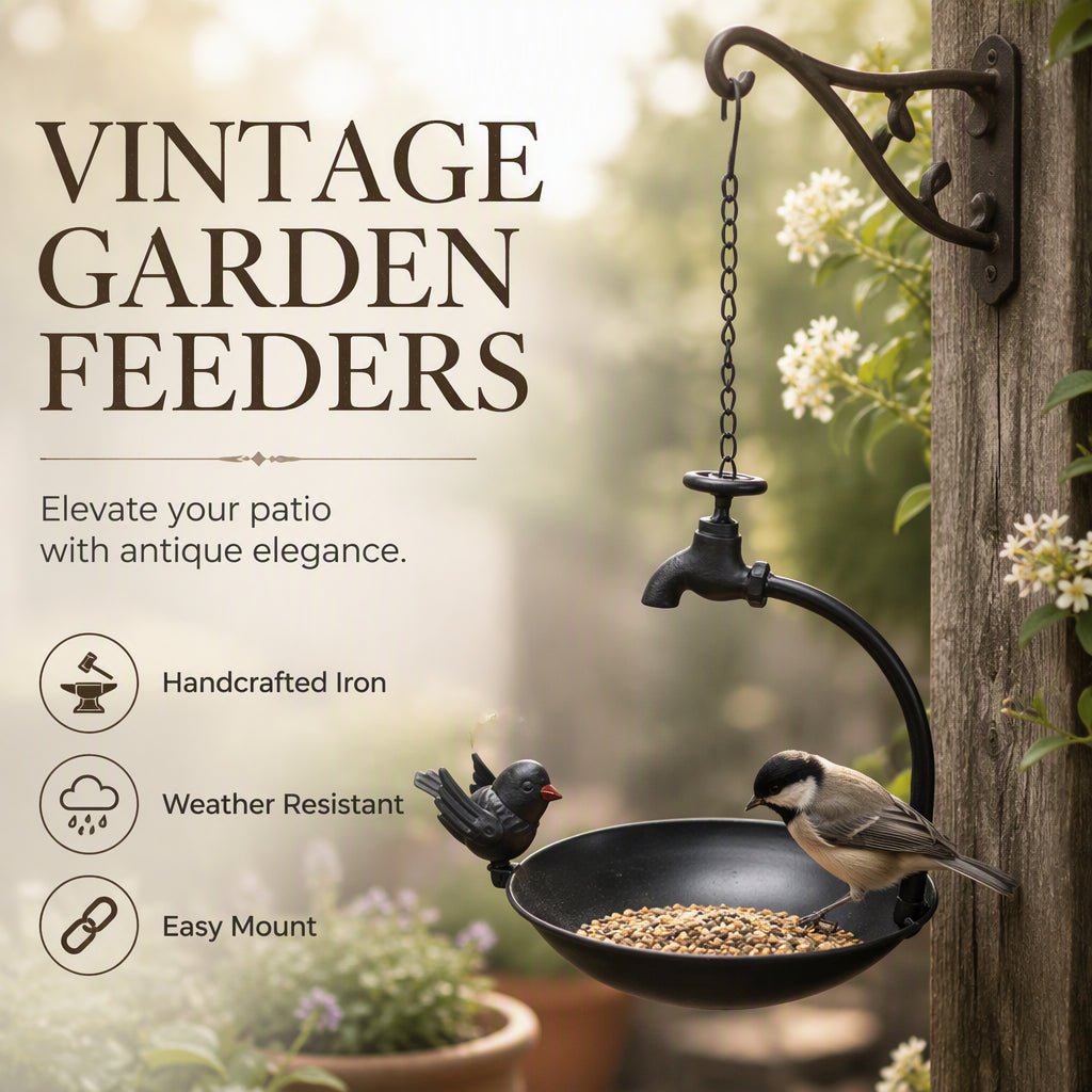 Vintage Hanging Bird Feeder with Decorative Faucet