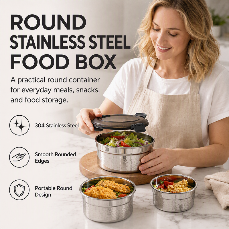 3-Piece Stainless Steel Lunch Box Set – Premium 304 Food-Grade Steel, Airtight Leak-Proof Lids & Mirror Finish – Perfect for School, Office & Travel