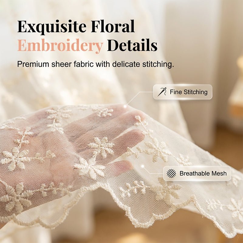 Embroidered Floral Tie-Up Sheer Curtain - Image 2