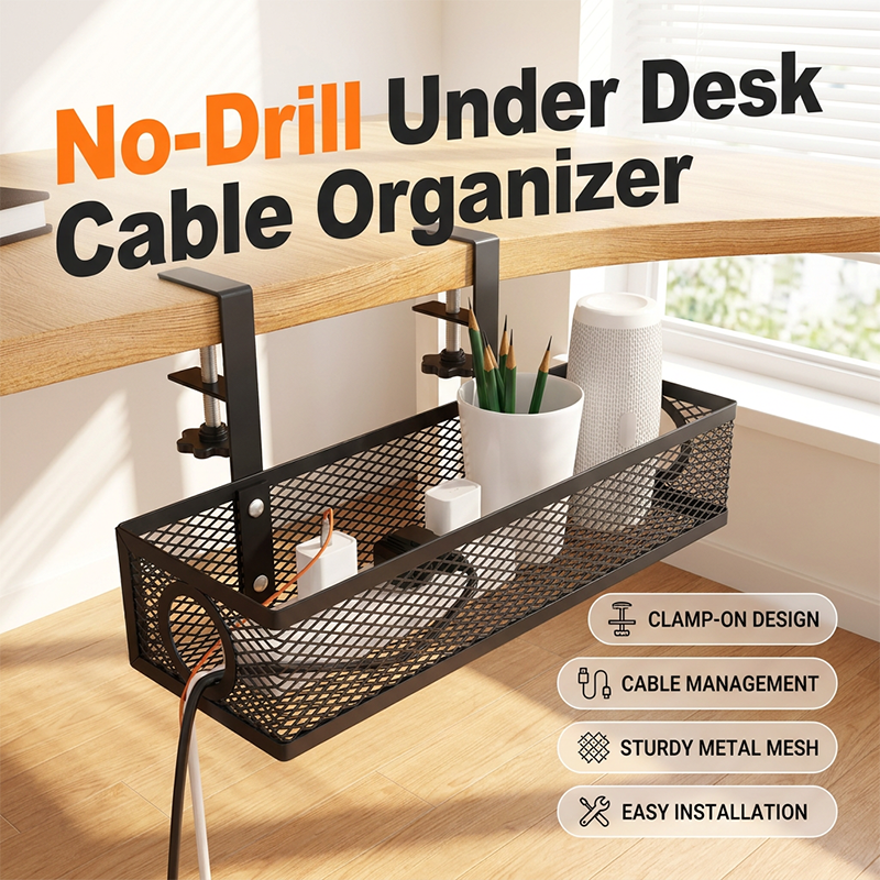 Under Desk Cable Organizer – Sturdy clips, tangle-free & easy install – Keeps cables neat and out of sight