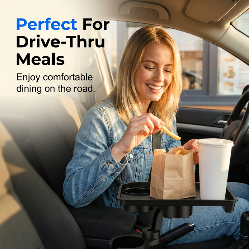 Car Cup Holder Expander with Detachable Tray – 360° Rotatable Food Table & Dual Cup Holder - Image 2