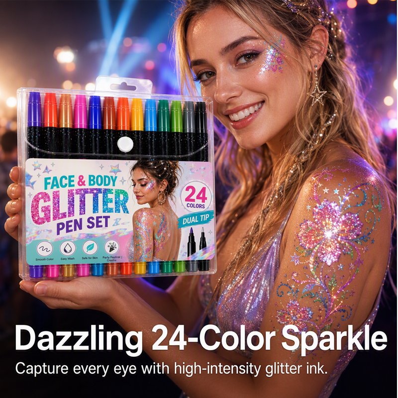 Kids Love It, Parents Trust It – 24 Washable Glitter Markers with Dual Tips - Image 2