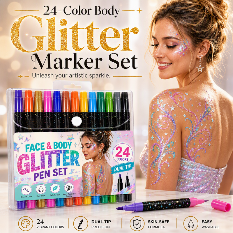 Kids Love It, Parents Trust It – 24 Washable Glitter Markers with Dual Tips