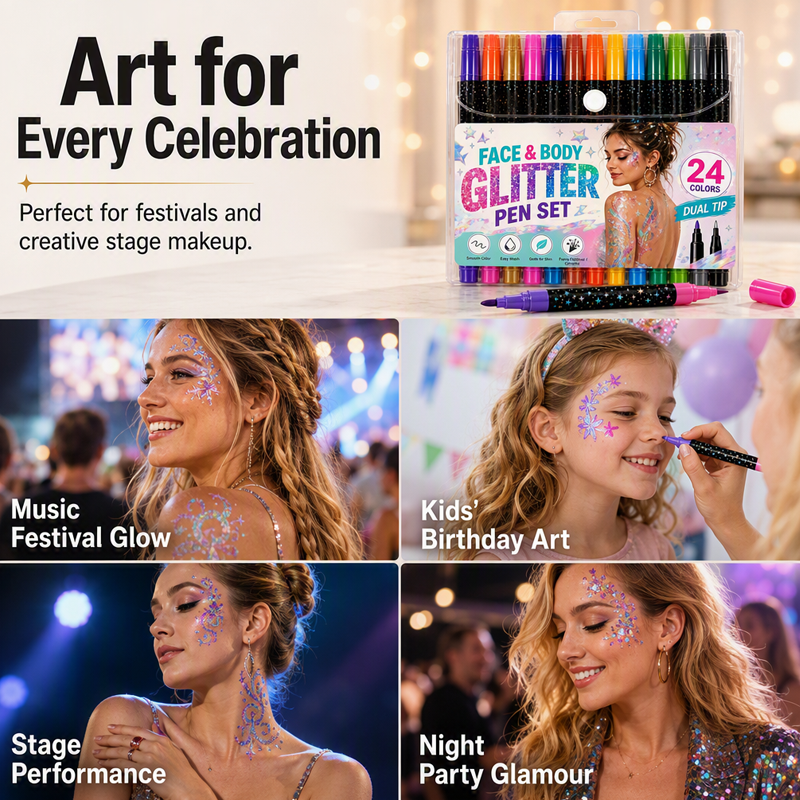 Kids Love It, Parents Trust It – 24 Washable Glitter Markers with Dual Tips - Image 3