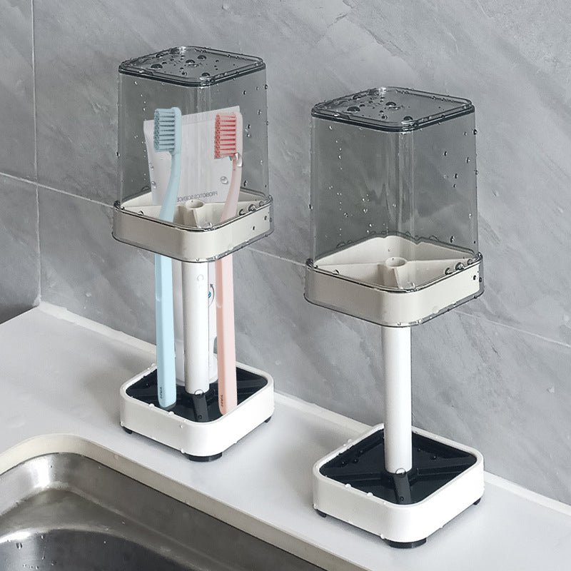 + Dustproof Toothbrush Organizer – Covered Cup Storage, Easy Drain Base & Compact Design