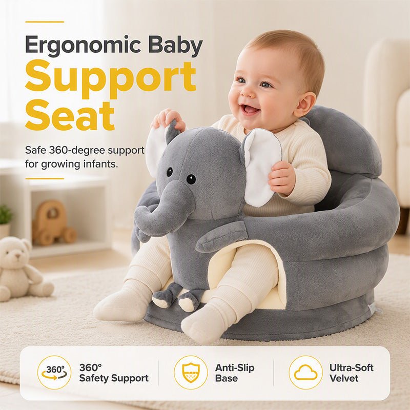 Soft, Safe & Washable – Cartoon Baby Floor Sofa with Removable Cover. Perfect for Sit-Up Play