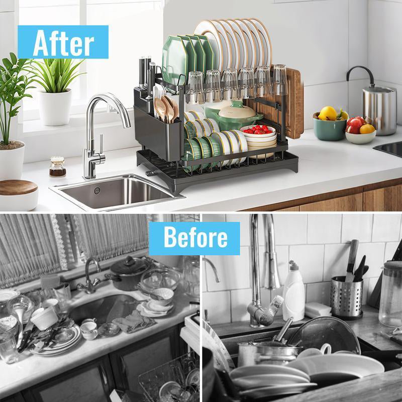 2-Tier Dish Drying Rack with Drainboard - Image 2