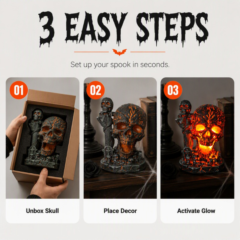 Halloween Resin Skull Lamp Glowing Tabletop Ornament - Image 2