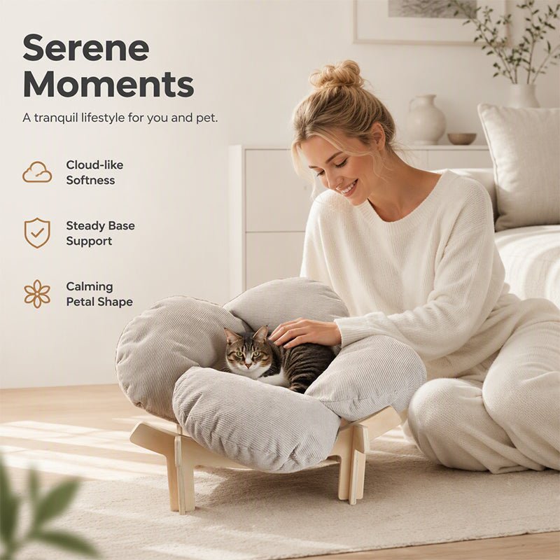 Elevated Petal Shaped Wooden Pet Bed with Cushion - Image 3