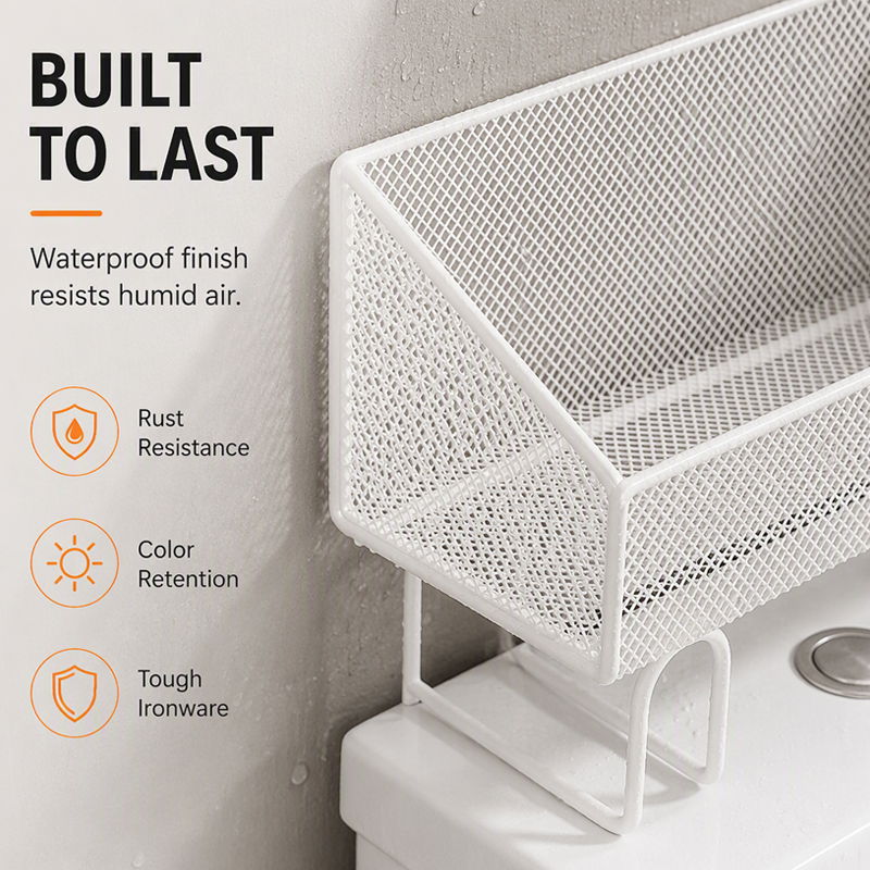 Space-saving over-toilet rack – no-drill, anti-rust, ventilated mesh. - Image 2
