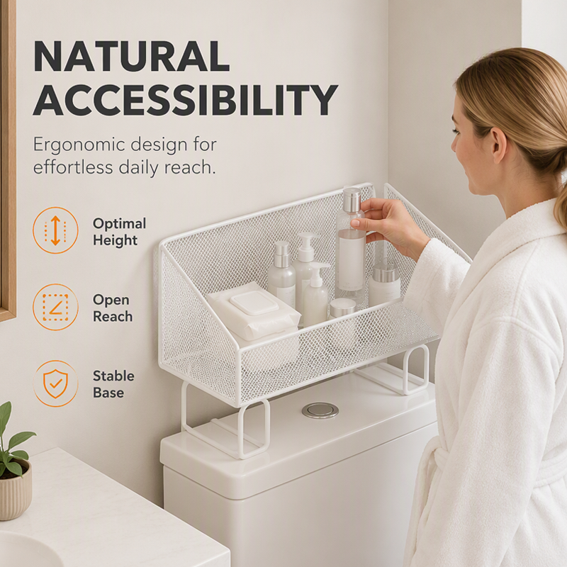 Space-saving over-toilet rack – no-drill, anti-rust, ventilated mesh. - Image 3