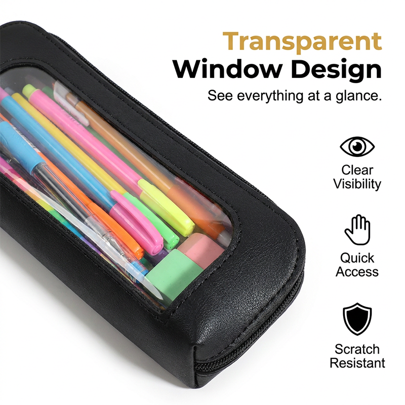 Transparent Window PU Leather Pencil Case - Image 3