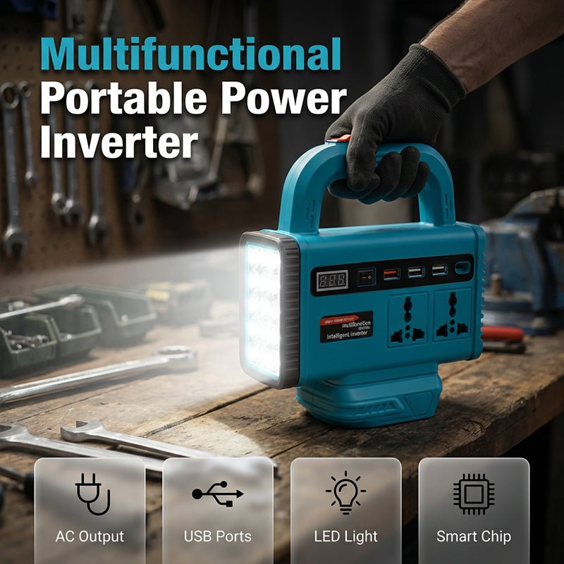 Save 50%! Portable Power Inverter – With LED light & versatile use