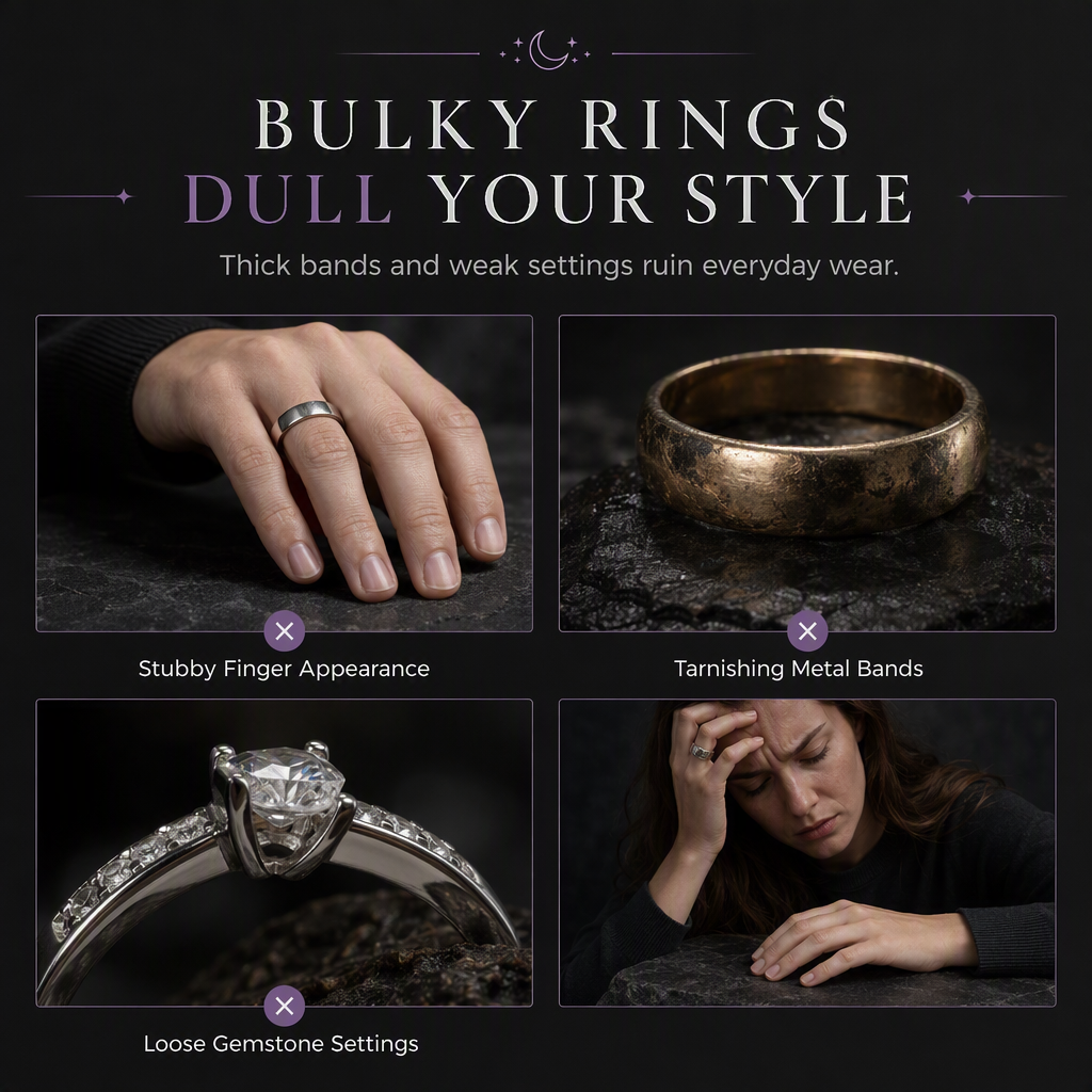Vintage Gothic Crescent Moon Moonstone Ring – Platinum Plated V-Shaped Prong Setting, Pavé Sparkle & Ergonomic Comfort – Mystical Elegance for Every Day - Image 2