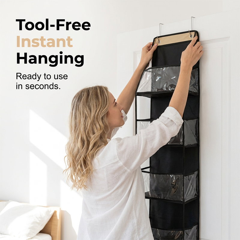 Space-Saving Over-Door Organizer: 4/6 Tiers, Transparent Windows, Sturdy PP, No-Drill - Image 3