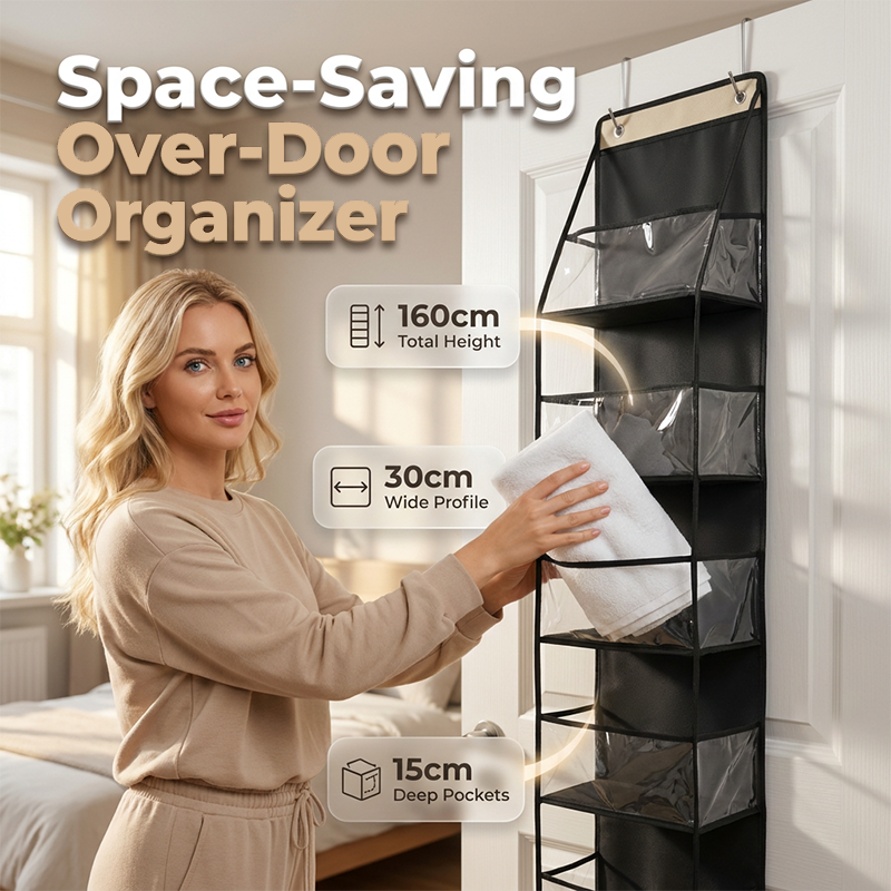 Space-Saving Over-Door Organizer: 4/6 Tiers, Transparent Windows, Sturdy PP, No-Drill
