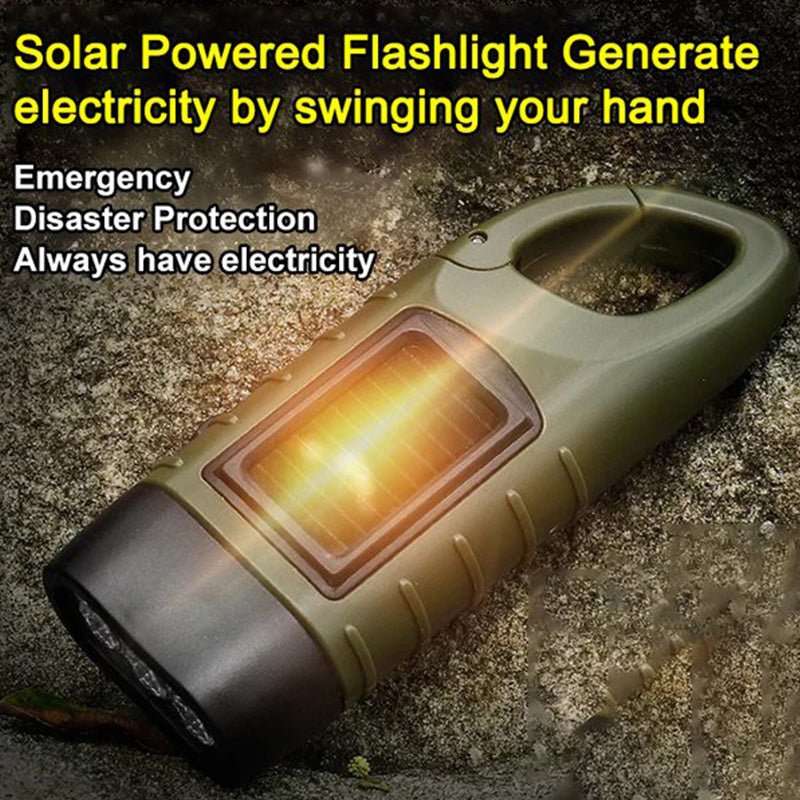 Stay Lit Anywhere! No-Battery Solar Crank Flashlight‐Hand Crank Emergency Torch, Solar Powered Survival Light for Camping, Hiking & Power Outages