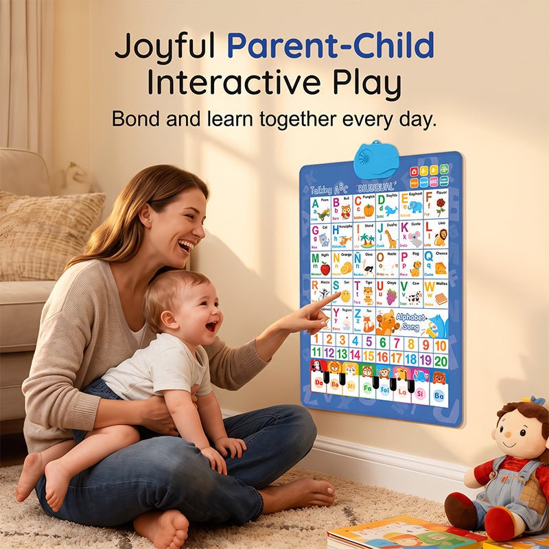 Bilingual Talking Alphabet Wall Chart – English & Spanish Letters, Interactive Audio Play & Mini Piano – Durable PVC Early Education for Toddlers