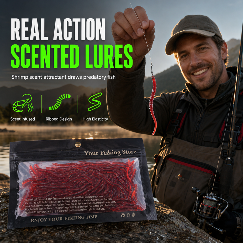 Simulation Earthworm Soft Fishing Lures Shrimp Scented Artificial Worm Baits for Freshwater and Saltwater