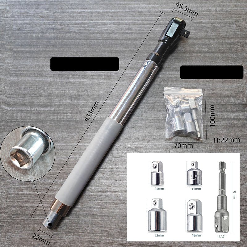 Extended Ratchet Wrench: 430mm, 1/2" Drive, Reversible, Chrome Vanadium Steel, Knurled Grip