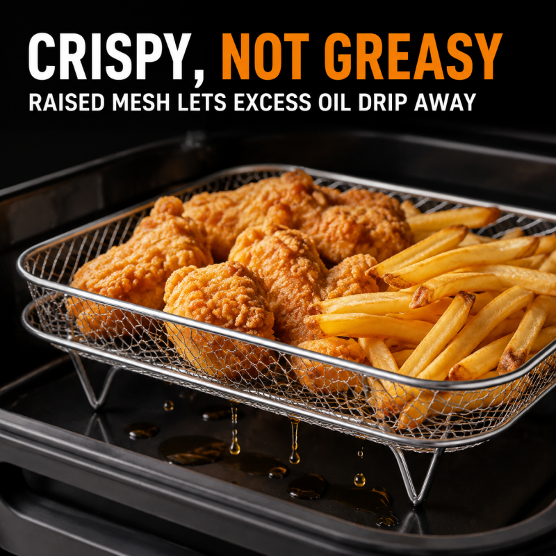 3-Layer 304 Stainless Steel Air Fryer Rack, Stackable Grill Basket and Toast Rack for Chicken Wings and Toast, Cooking Rack for Indoor Kitchen Grill Accessories, Grilling Accessories - Image 2