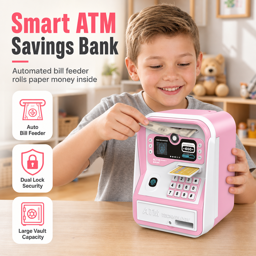 Electronic Kids ATM Money Saving Box, Smart Piggy Bank Toy
