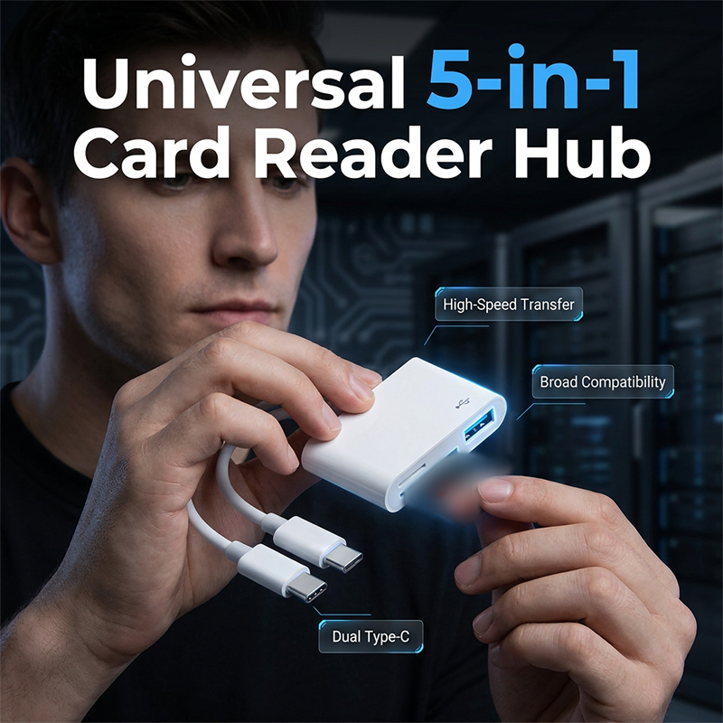 5-in-1 Memory Card Reader | USB-C + 8-Pin