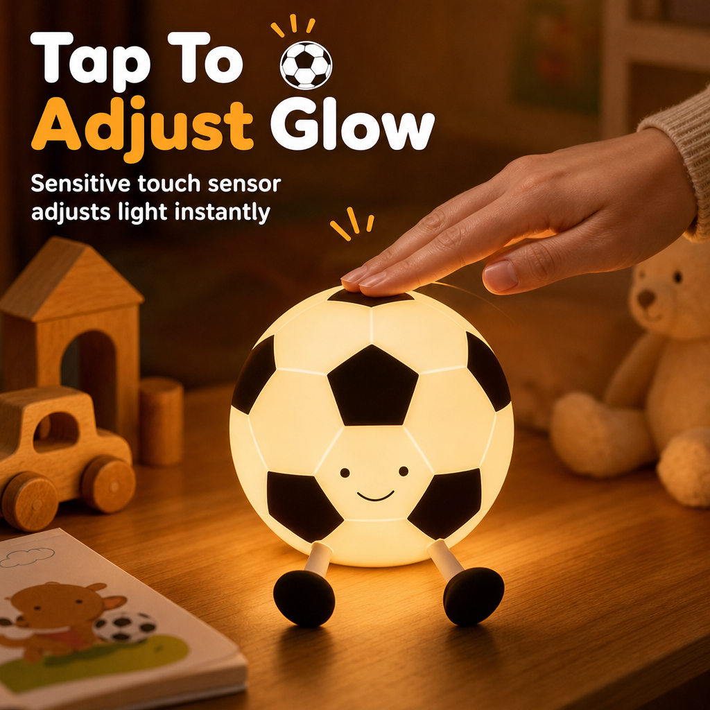 Rechargeable Soccer Night Lights – Eye-Caring Silicone Tap Lamp | Soft Glow, Cute Design | Perfect Nursery Lamp for Kids' Bedroom. - Image 3