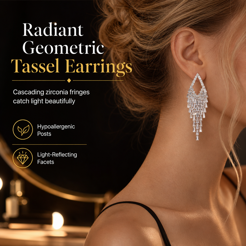 Rhombus Cubic Zirconia Tassel Drop Earrings