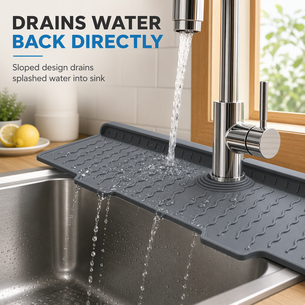 Cuttable Food Grade Silicone Faucet Splash Guard Mat Thickened Sloped Kitchen Sink Draining Pad with Pattern - Image 3
