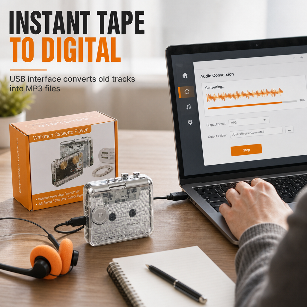 Transparent Portable Cassette Player & Tape to MP3 Converter with Type-C - Image 3