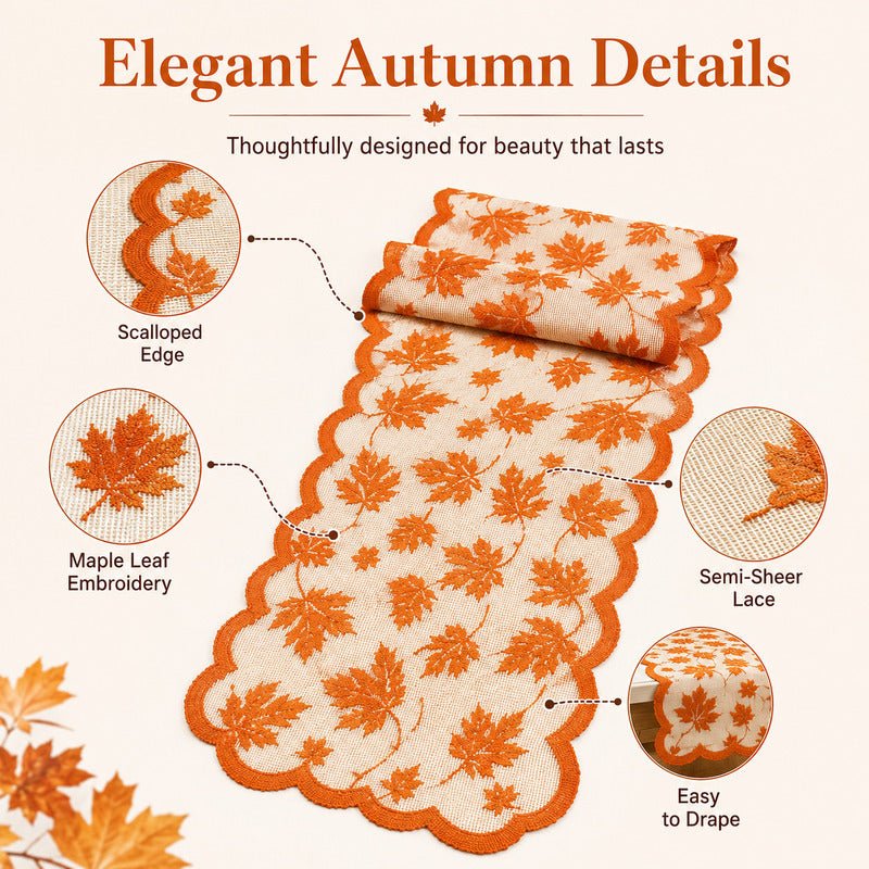 Maple Leaf Lace Table Set – Runner & placemats, autumn charm - Image 3