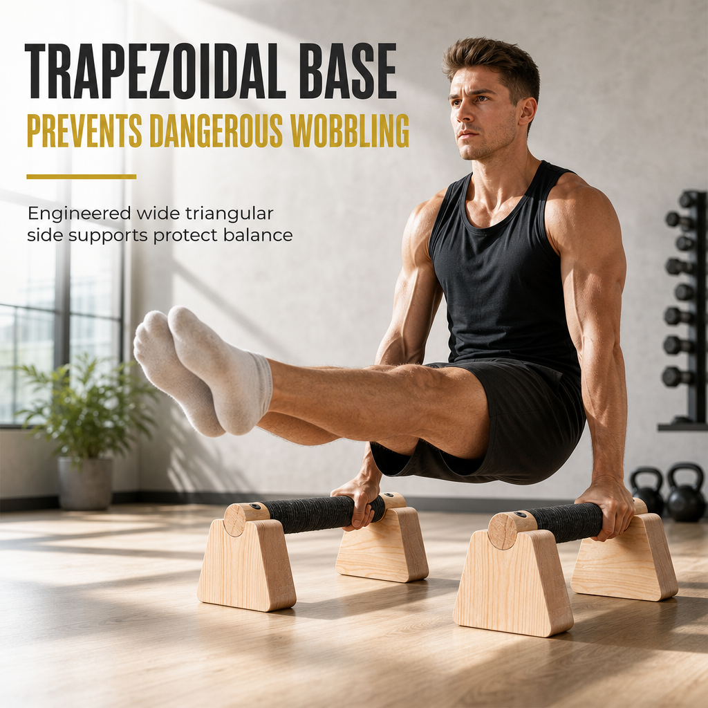 Wooden Push Up Bars Rubber Wood Parallettes Handstand Stands for Arm Strength Training and Fitness - Image 3