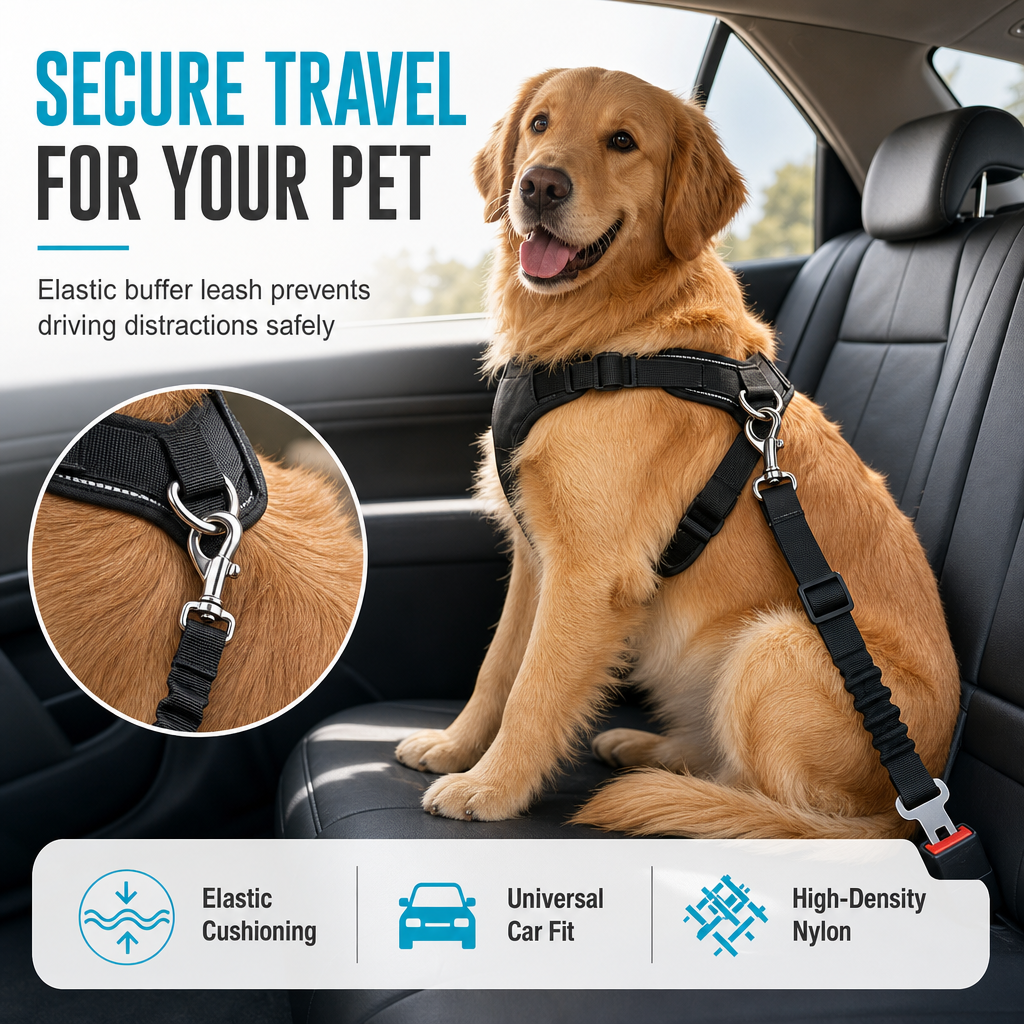 Dog Car Safety Harness: Elastic Nylon, Cushioned Braking, Zinc Alloy Clasp, Universal Fit