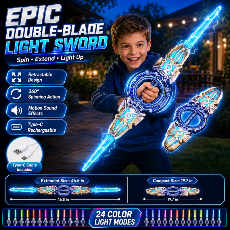 Christmas Special: Final Price Drop! Rechargeable Double-Blade Light Up Sword – Light Up Your Role-Play, Parties & Festive Fun