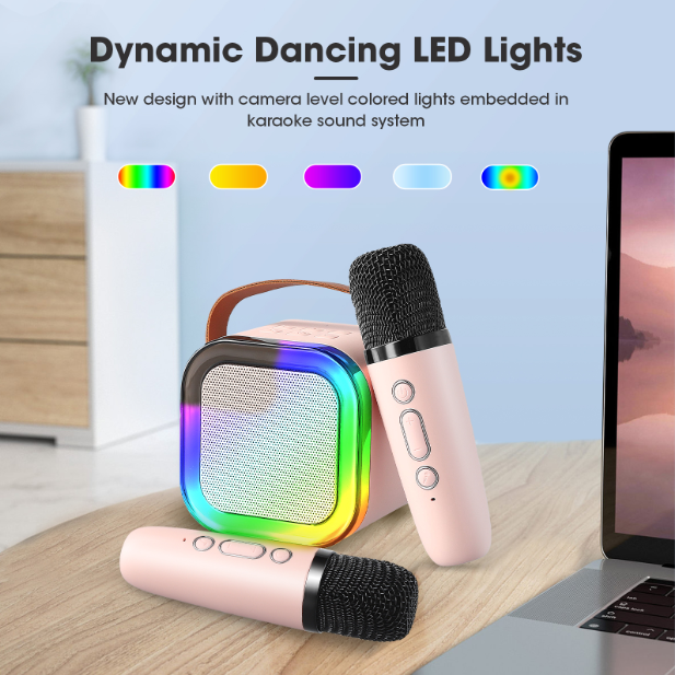 Mini Bluetooth Karaoke Machine – Wireless Mic & Dancing LED Lights