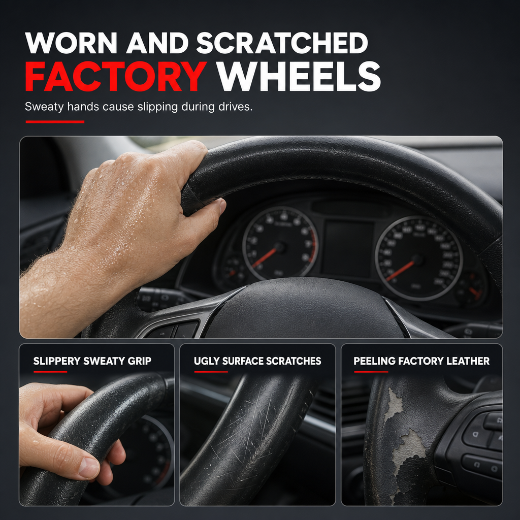 5D Carbon Fiber and Nappa Leather Car Steering Wheel Cover Breathable Sweat Absorbing Non Slip Steering Wheel Protector 38cm - Image 2