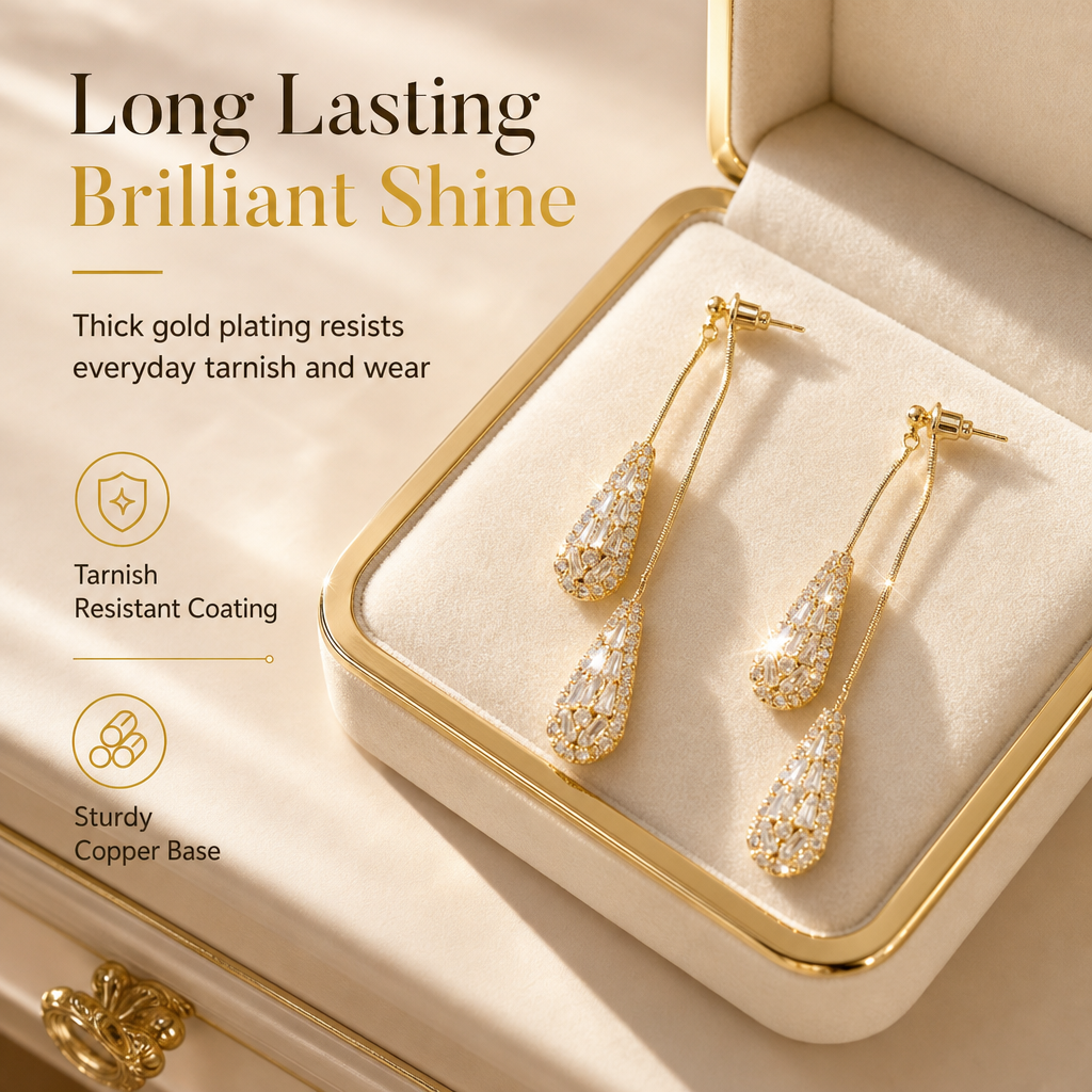 Women's Dual Wear Zircon Water Drop Tassel Earrings Gold Plated Elegant Drop Earrings - Image 2