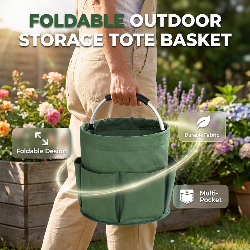 Foldable Storage Basket with Pockets – Premium fabric, easy collapse design, 28x28cm – organise garden tools, snacks & essentials.